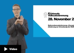 Screenshot Youtube Video: Links erklärt Gebärdensprachdolmetscher eine Vorlage des Kantons Zürich