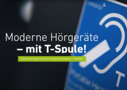 Piktogramm T-Höranlage mit Titel "Moderne Hörgeräte - mit T-Spule!"