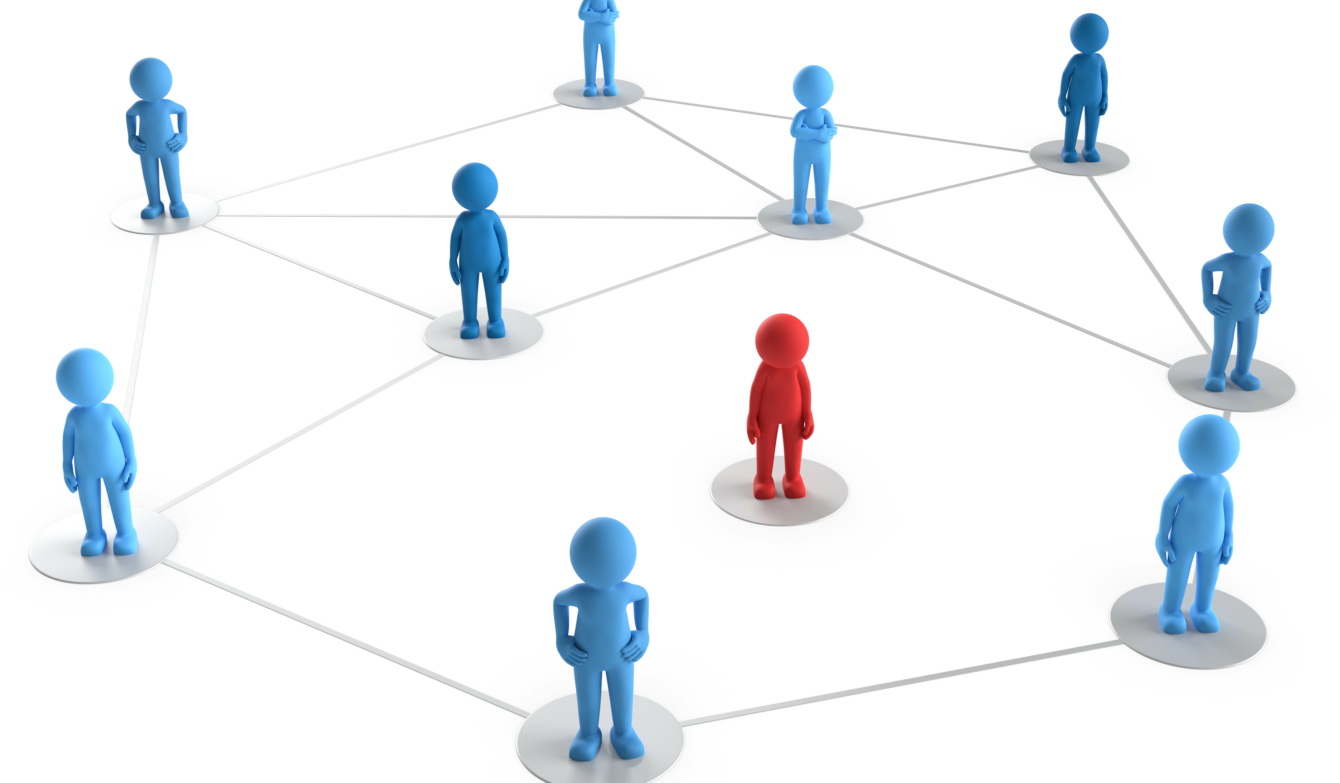 Die rote Figur ist vom Netz der blauen Figuren ausgeschlossen.