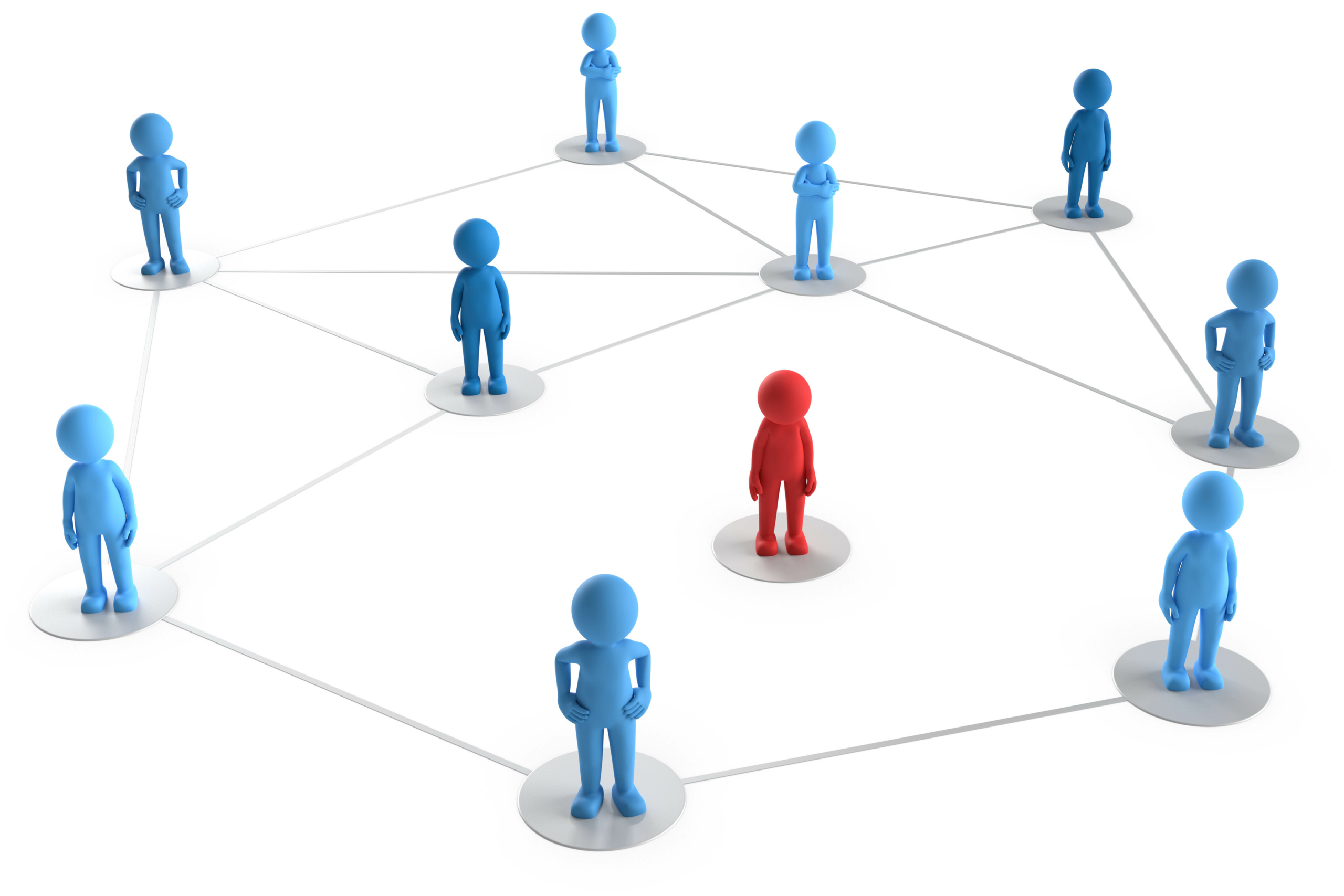 Die rote Figur ist vom Netz der blauen Figuren ausgeschlossen.