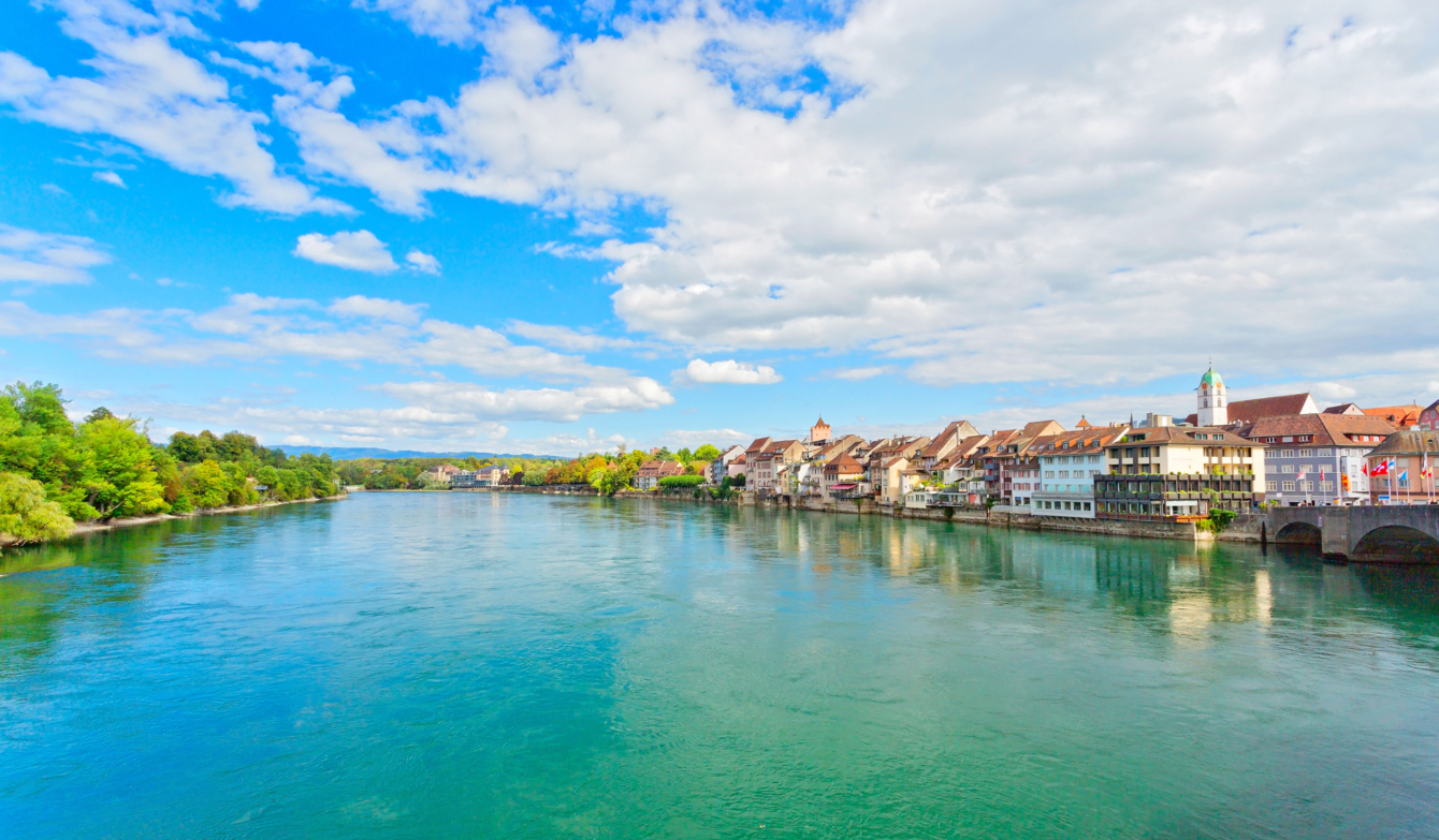 Rheinfelden vom Rhein aus gesehen.