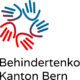 Logo der Berner Kantonalen Behindertenkonferenz (BKBK). Links ist ein stilisiertes, abstraktes Symbol in Blau und Rot zu sehen, das Bewegung, Vernetzung und Vielfalt andeutet. Rechts steht der Schriftzug «Berner Kantonale Behindertenkonferenz» in schwarzer Schrift, darunter kleiner «Kanton Bern». Das Logo wirkt modern, klar und sachlich.